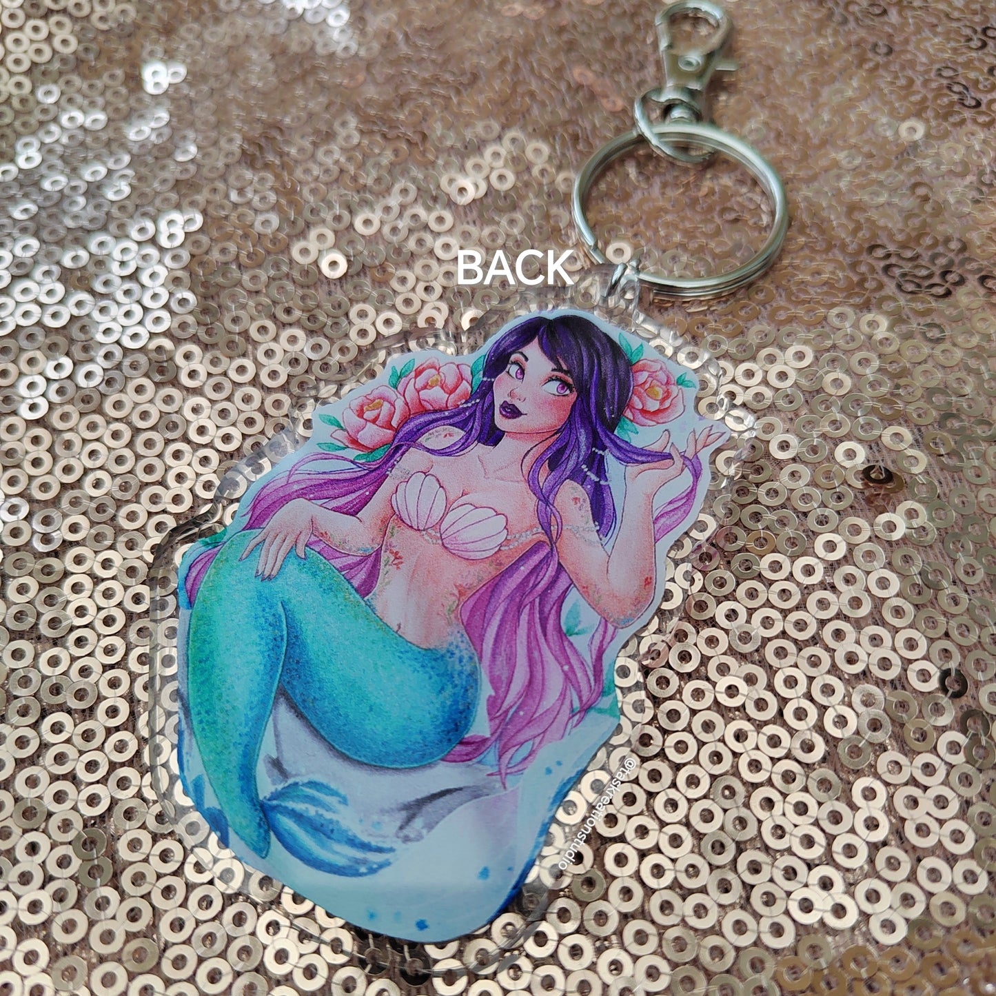 3" Viola Mermaid Double Sided Acrylic Charm Keyring Accessory