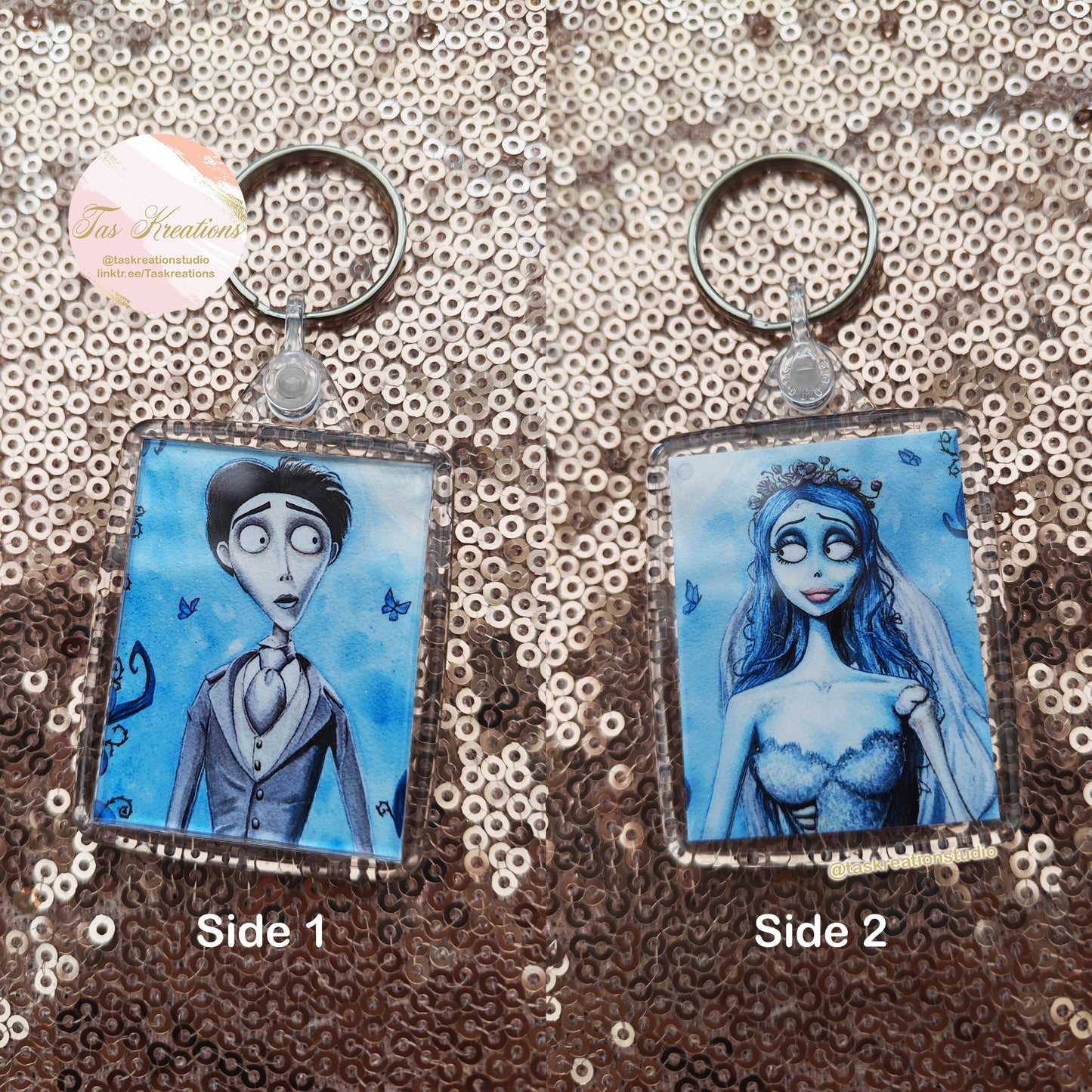2.4" Dead Bride and Groom Double Sided Acrylic Charm Keyring Accessory