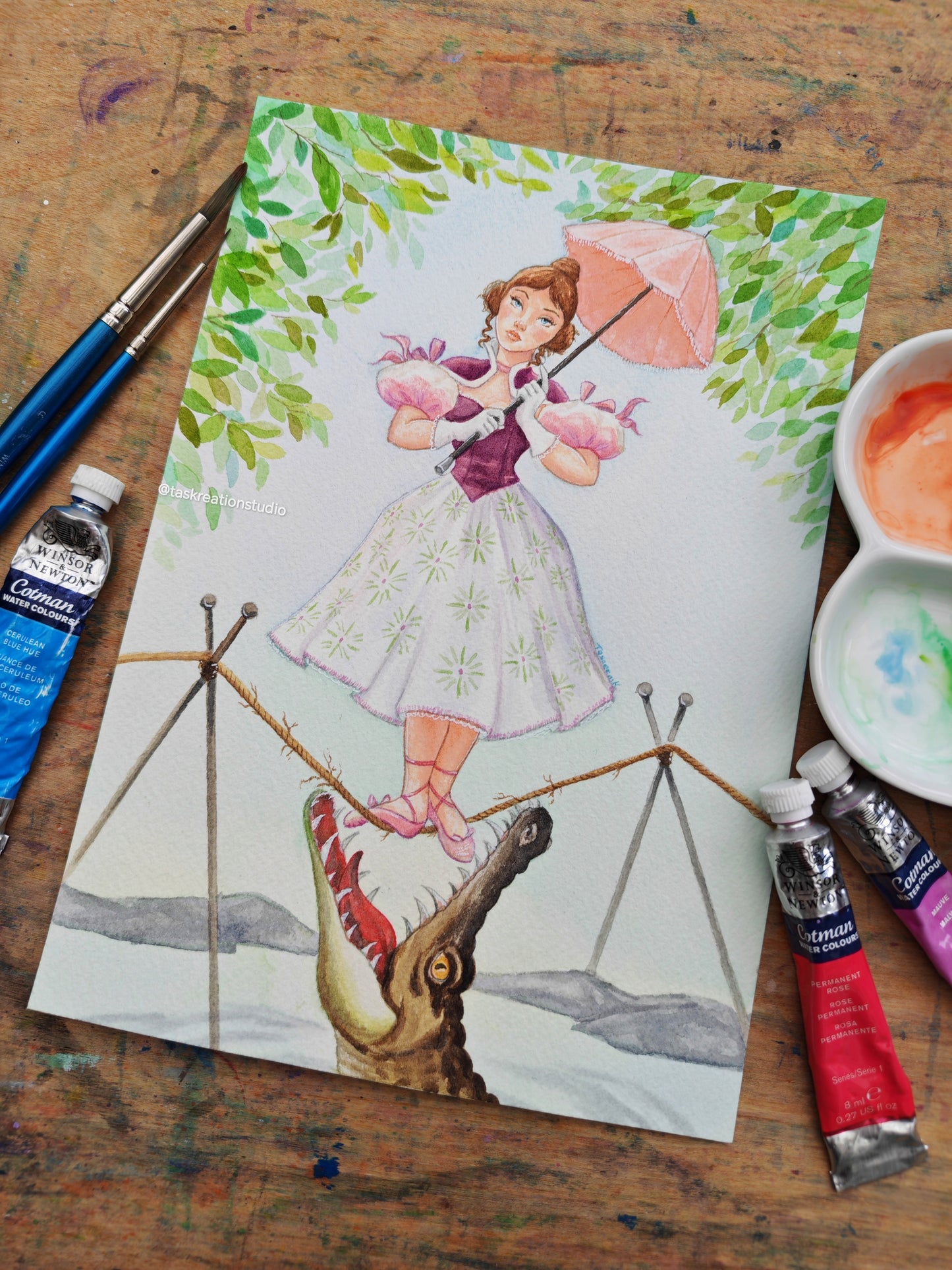 Original Watercolour Tightrope Walker Painting