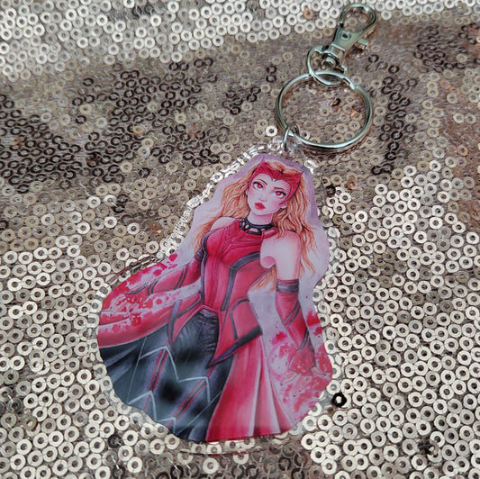 3" Red Witch Double Sided Acrylic Charm Keyring Accessory