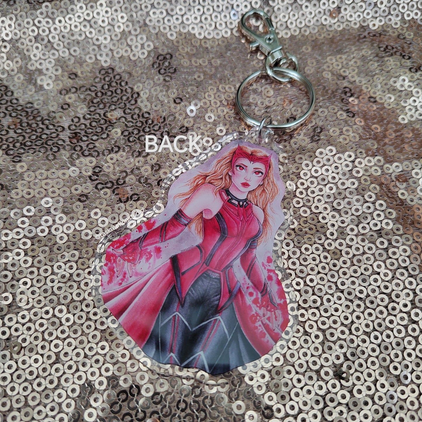 3" Red Witch Double Sided Acrylic Charm Keyring Accessory