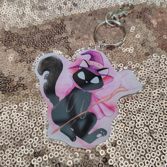 3" Amethyst Cat Double Sided Acrylic Charm Keyring Accessory