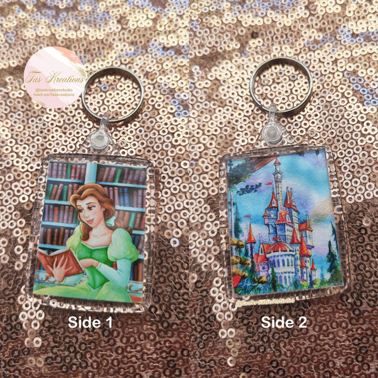 2.4" Beauty Library Double Sided Acrylic Charm Keyring Accessory