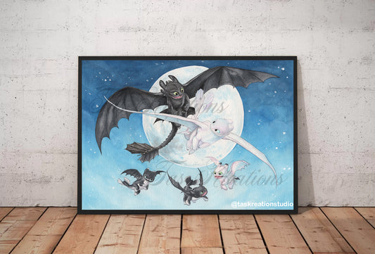 Moonlight Dragon Family Print