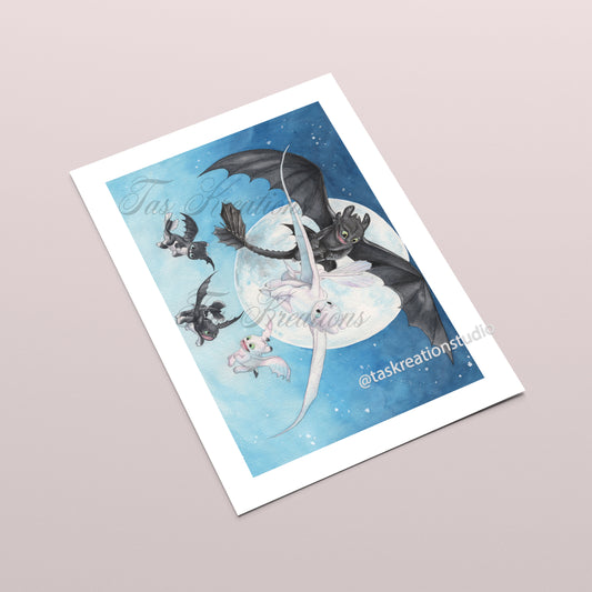 Moonlight Dragon Family Fine Art Print