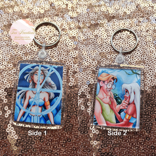 2.4" Blue Crystal Double Sided Acrylic Charm Keyring Accessory