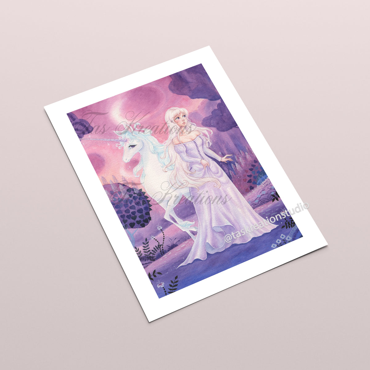 Unicorn and Lady Fine Art Print