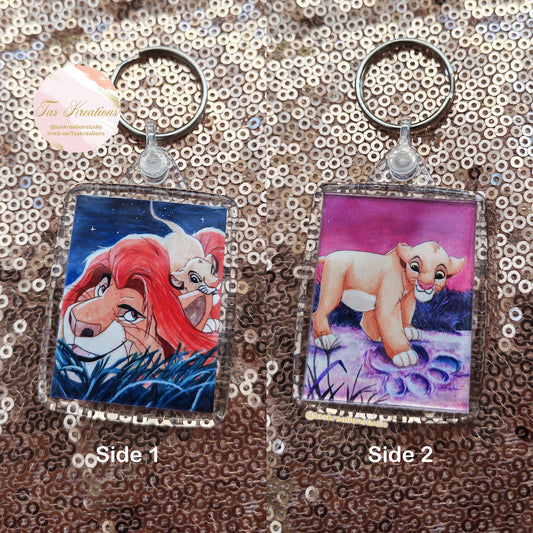 2.4" Lion & Cub Double Sided Acrylic Charm Keyring Accessory