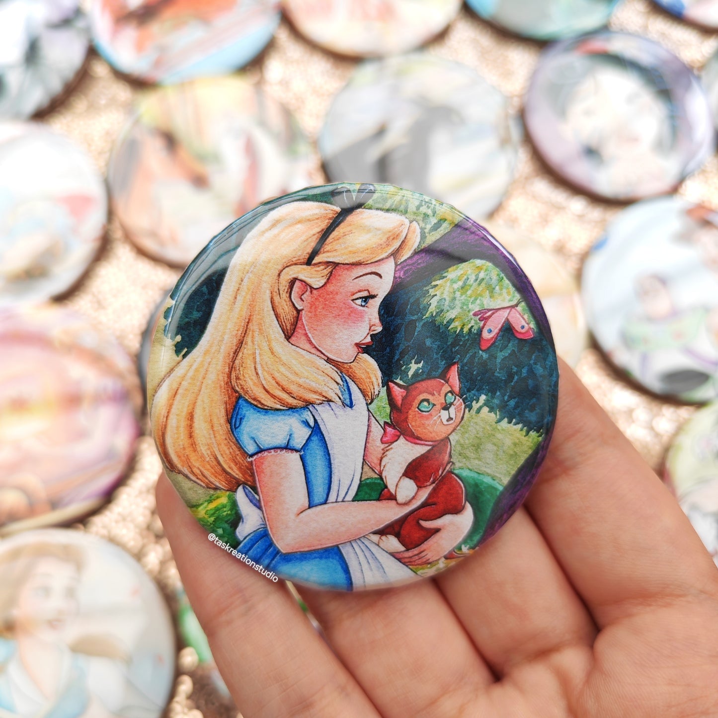 Girl and Cat Button Badge Accessory