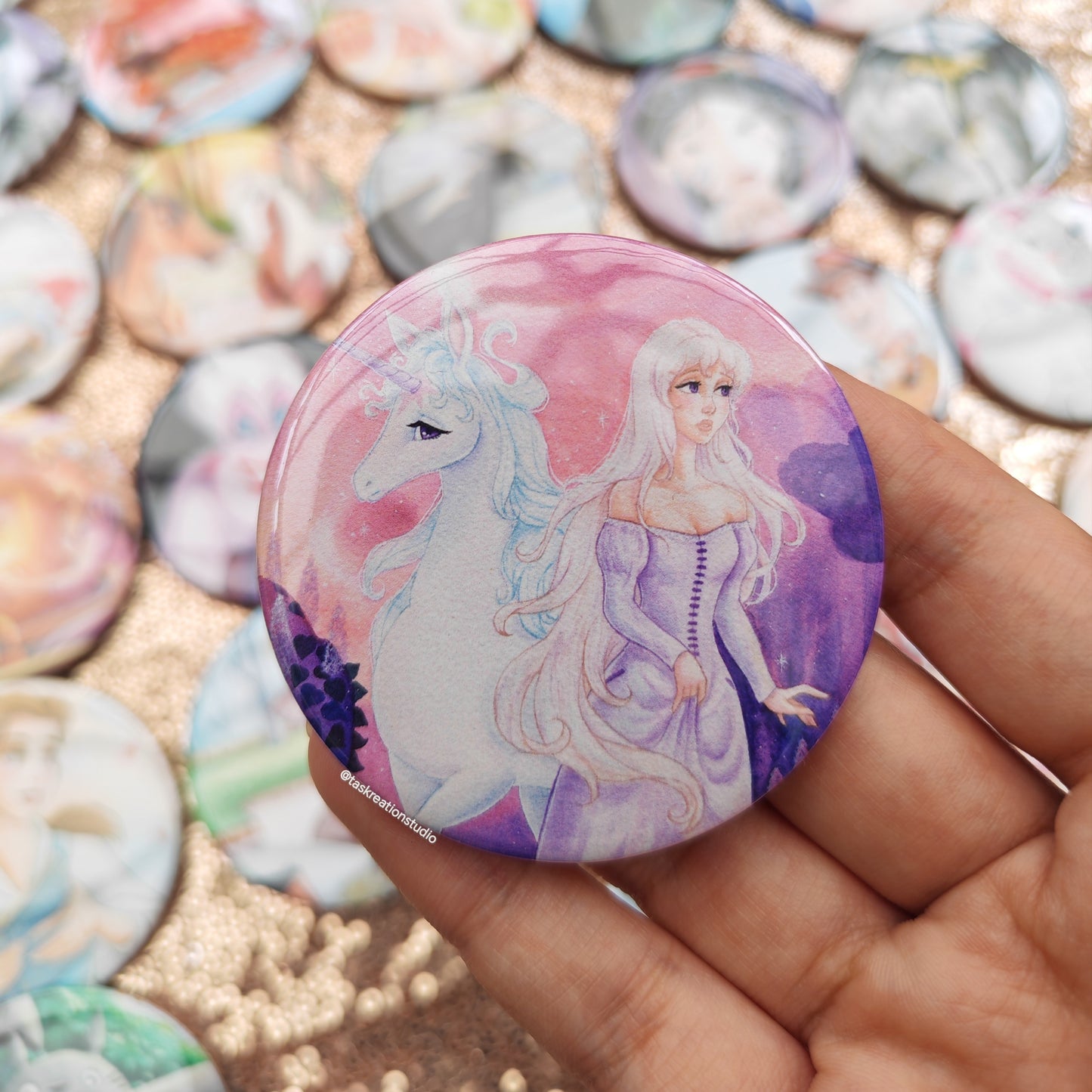Unicorn and Lady Button Badge Accessory