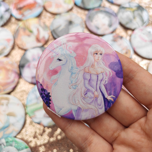 Unicorn and Lady Button Badge Accessory