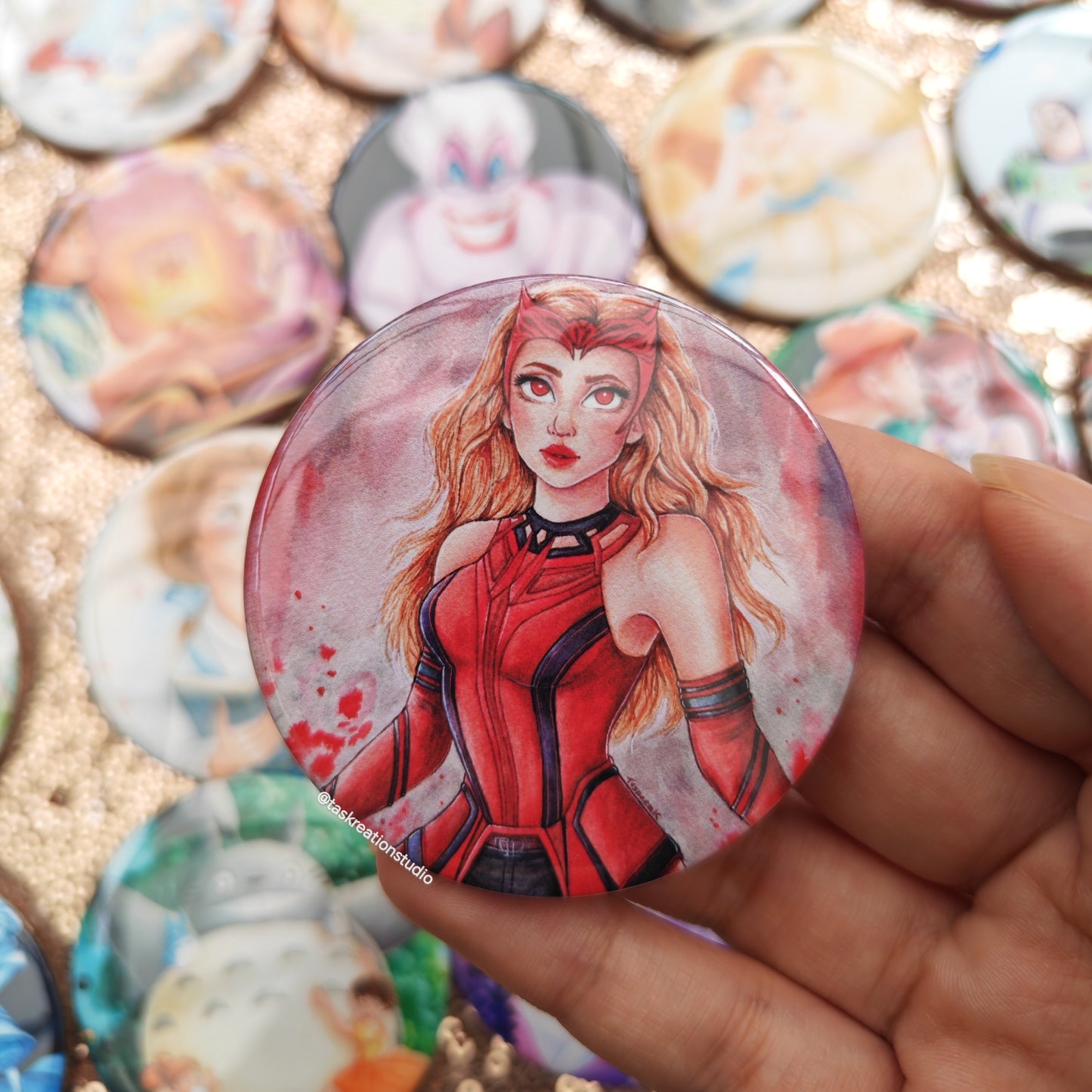 Red Witch Button Badge Accessory