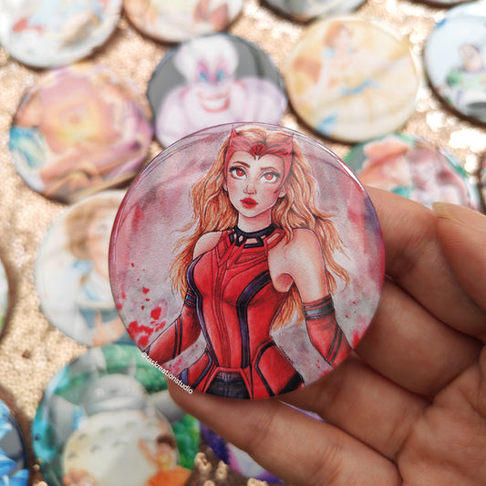 Red Witch Button Badge Accessory