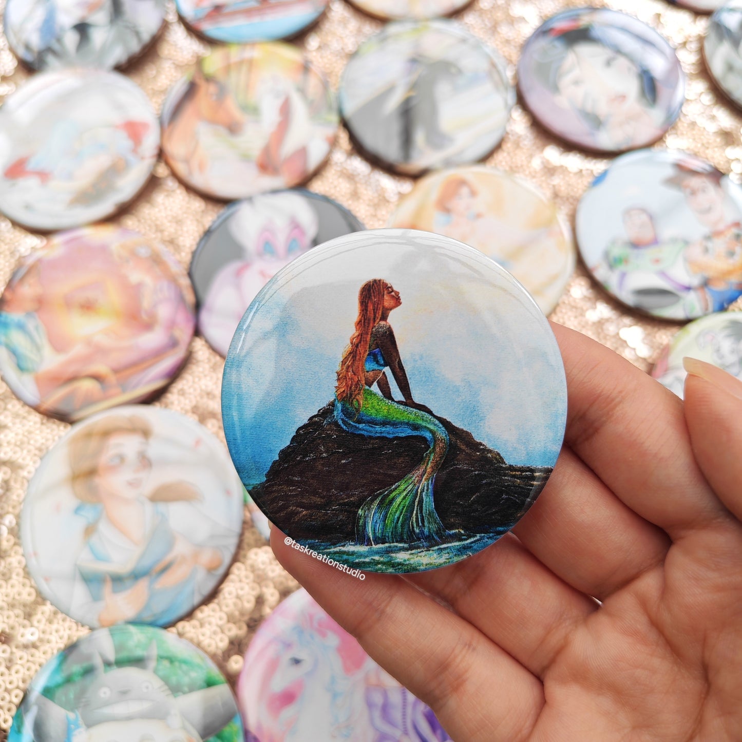 Mermaid on Sun Rock Button Badge Accessory