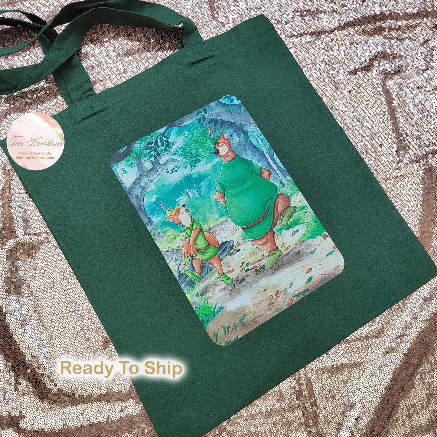 RTS Fox and Bear Forest Green Tote