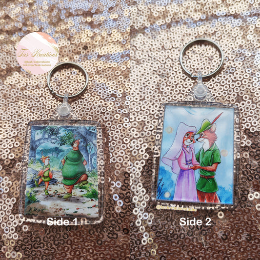 2.4" Fox & Bear Double Sided Acrylic Charm Keyring Accessory