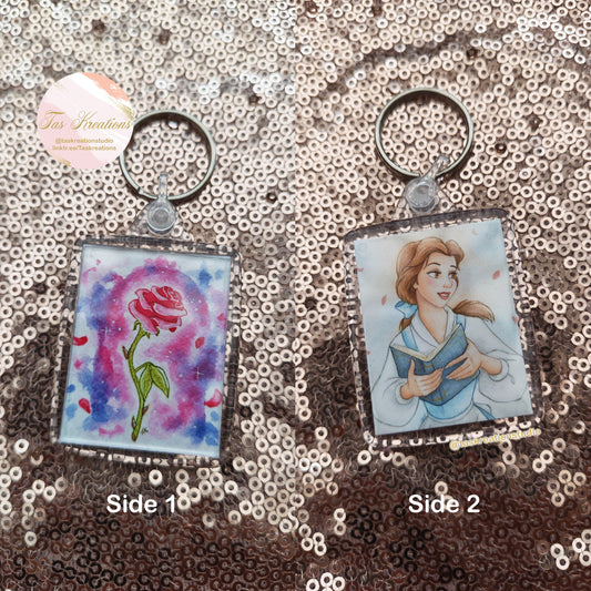 2.4" Beauty Rose Double Sided Acrylic Charm Keyring Accessory