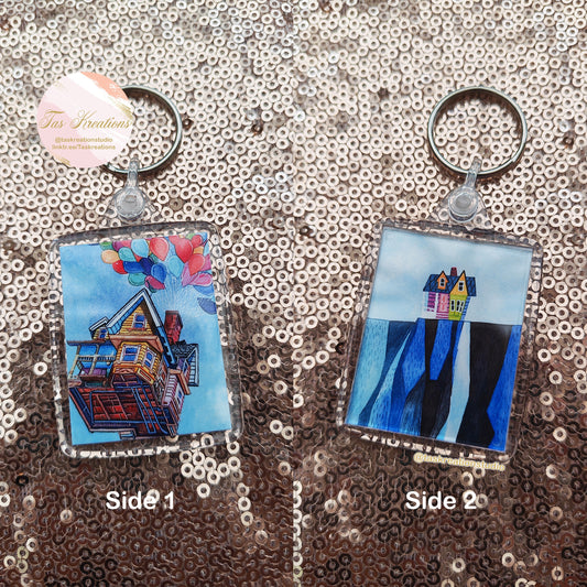 2.4" Balloon House Double Sided Acrylic Charm Keyring Accessory